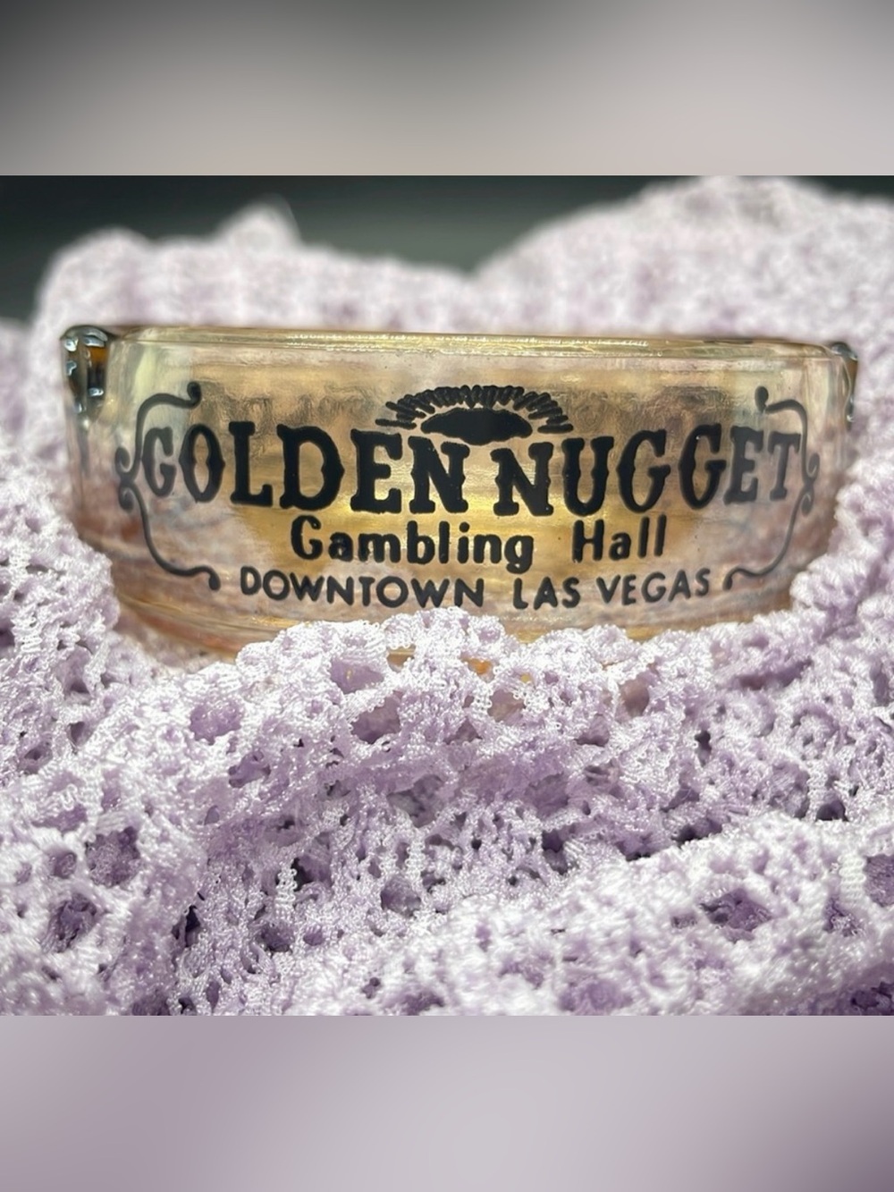 Vintage 60’s Golden Nugget Gambling Hall Las Vegas iridescent amber ashtray